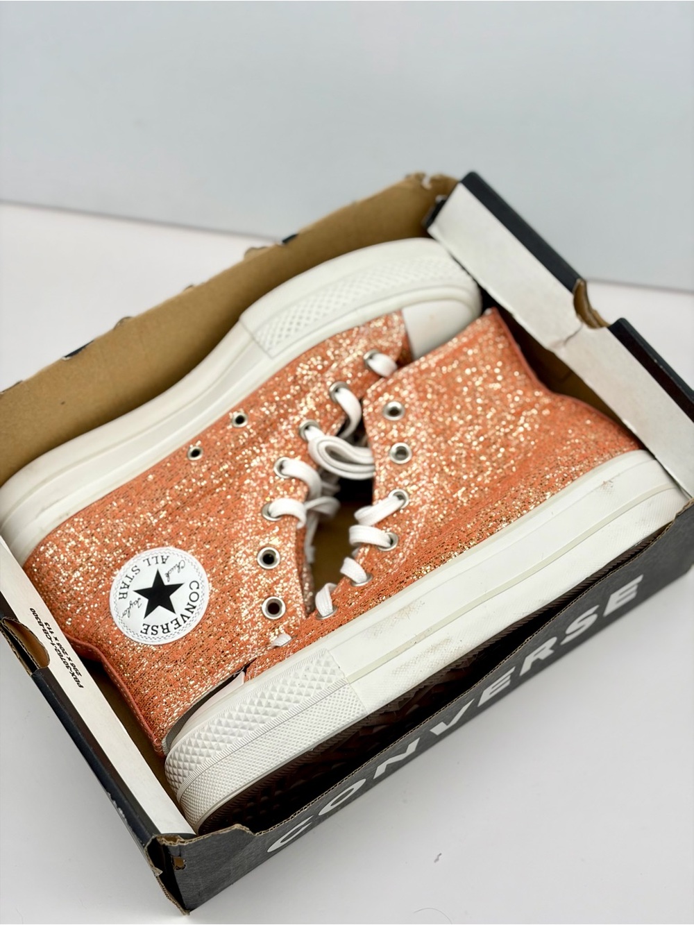 Converse High Top Platform Sneakers in Glitter Copper CTAS LIFT HI - Picture 8 of 10